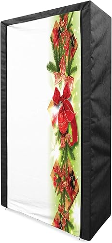 Ambesonne Christmas Portable Fabric Wardrobe, Classical Ribbons Baubles Used to Festoon The Xmas Tree Winter, Clothing Organizer and Storage Closet