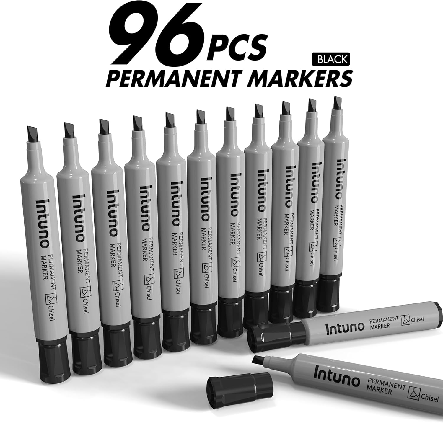 Permanent Markers, 96 Count Black, Chisel tip, Oil-Based Permanent Markers, Waterproof and Fade-Resistant, for Paper, Wood, Metal, Glass and More