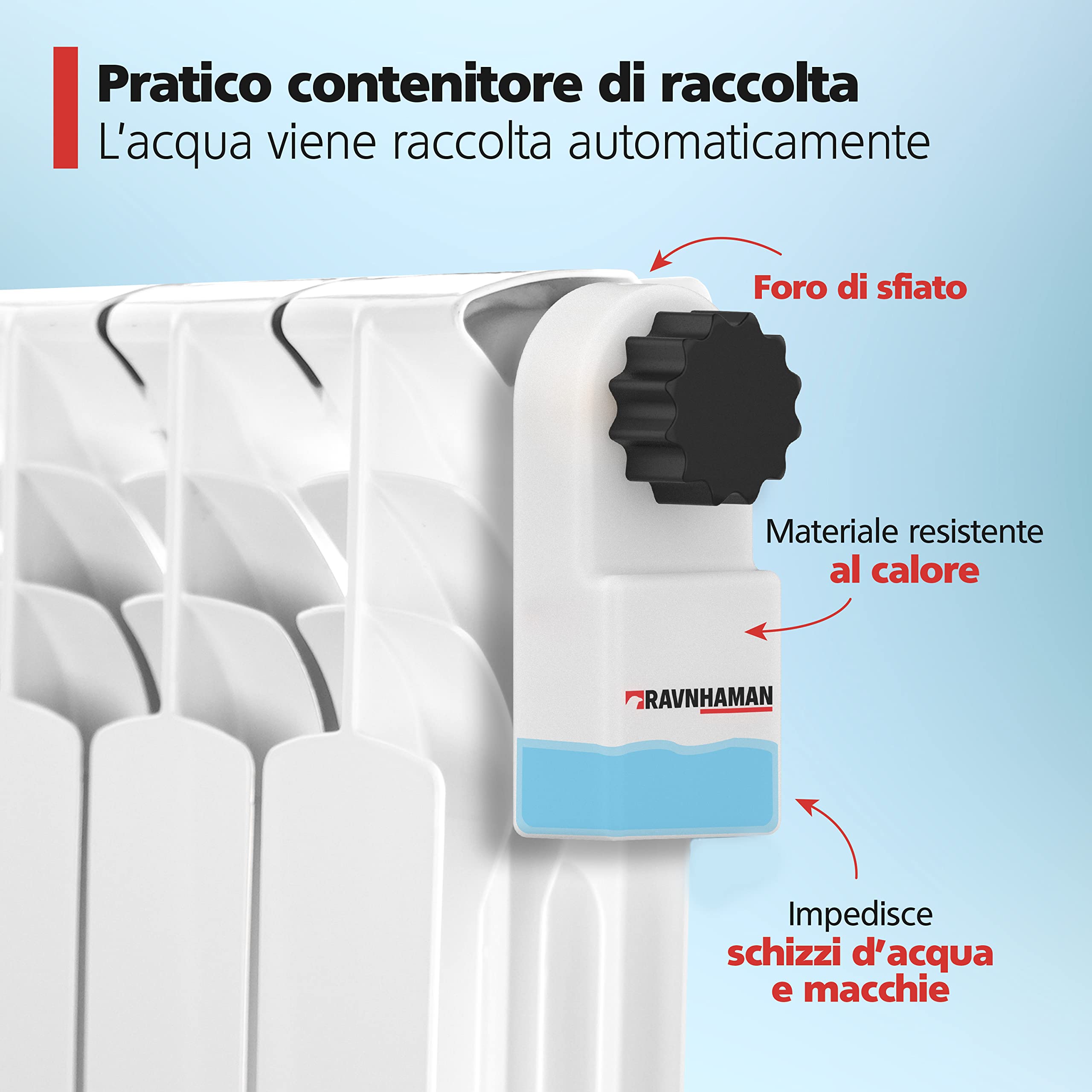 RAVN HAMAN Chiave per riscaldamento con contenitore di raccolta | pratica chiave di spurgo per radiatori | per tutti i radiatori più comuni