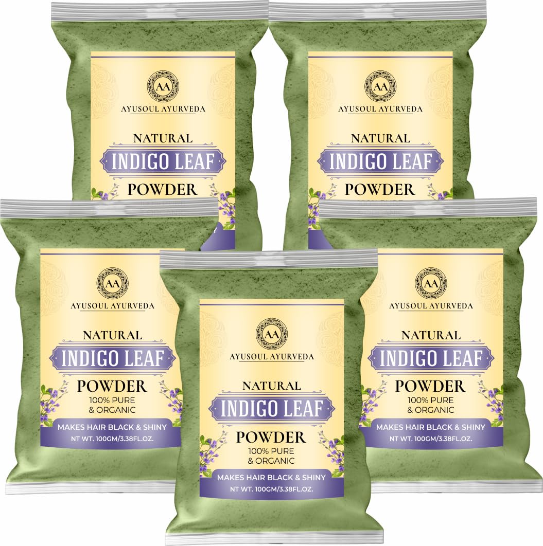 Ayusoul Ayurveda Organic Indigo Powder Indigofera Tinctoria For Hair Color & Hair Care 100gm pack of 5-image-42