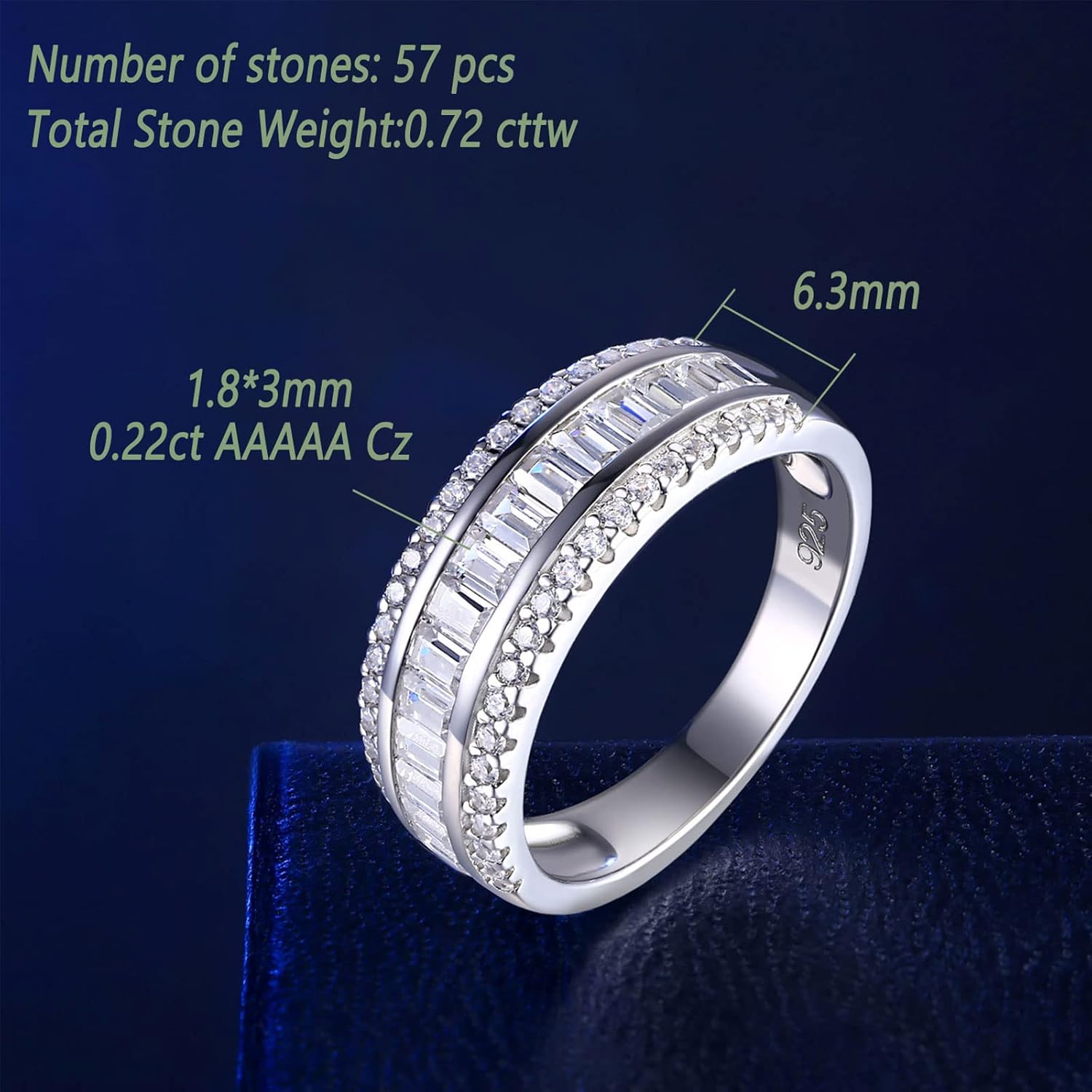 Wuziwen Women Sterling Silver Round and Baguette Eternity Ring Wedding Band for Women Cubic Zirconia Sz 5-10 - Image 7