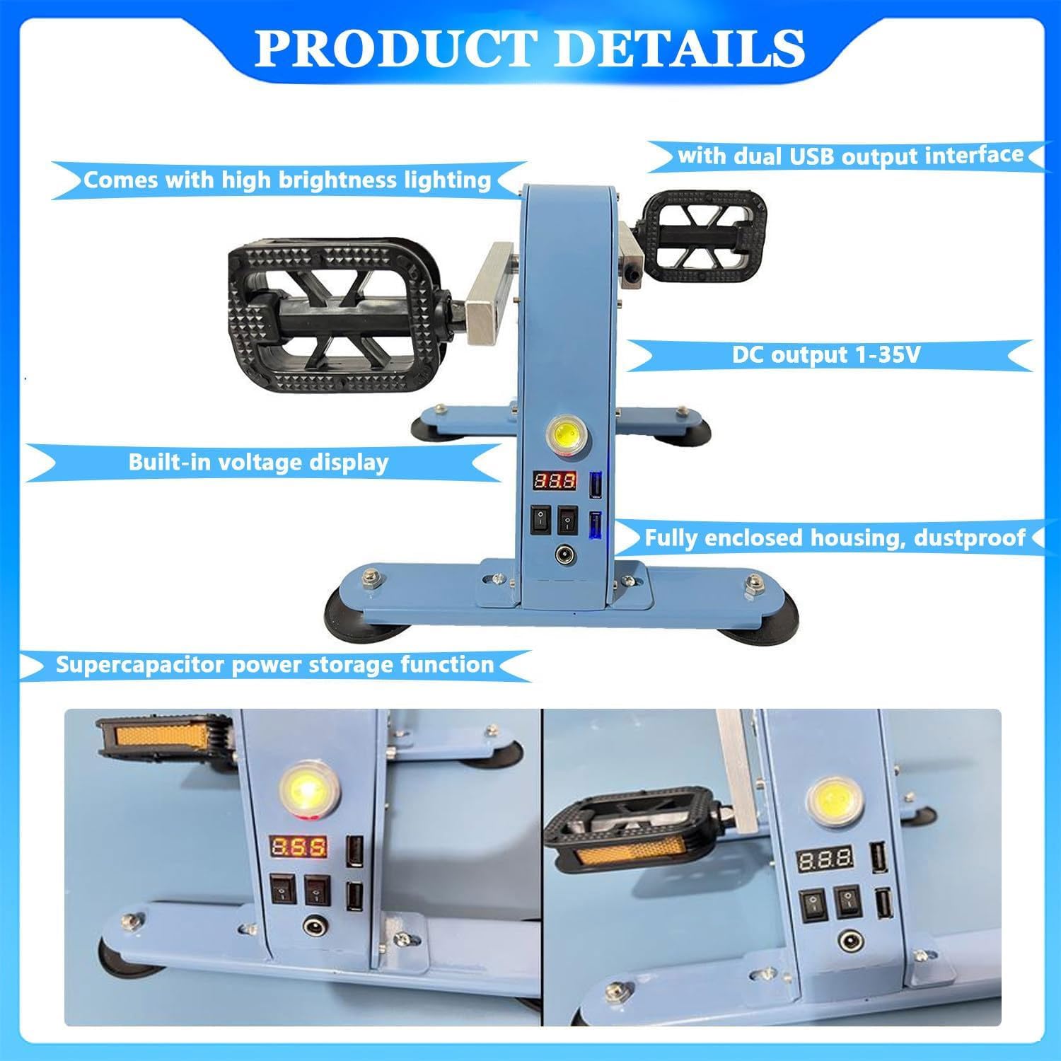 Przenośny awaryjny generator prądu, zasilany stopą 100 W z wyświetlaczem LED, wyjście USB 1-35 V na kemping, trening fitness i rower spinningowy