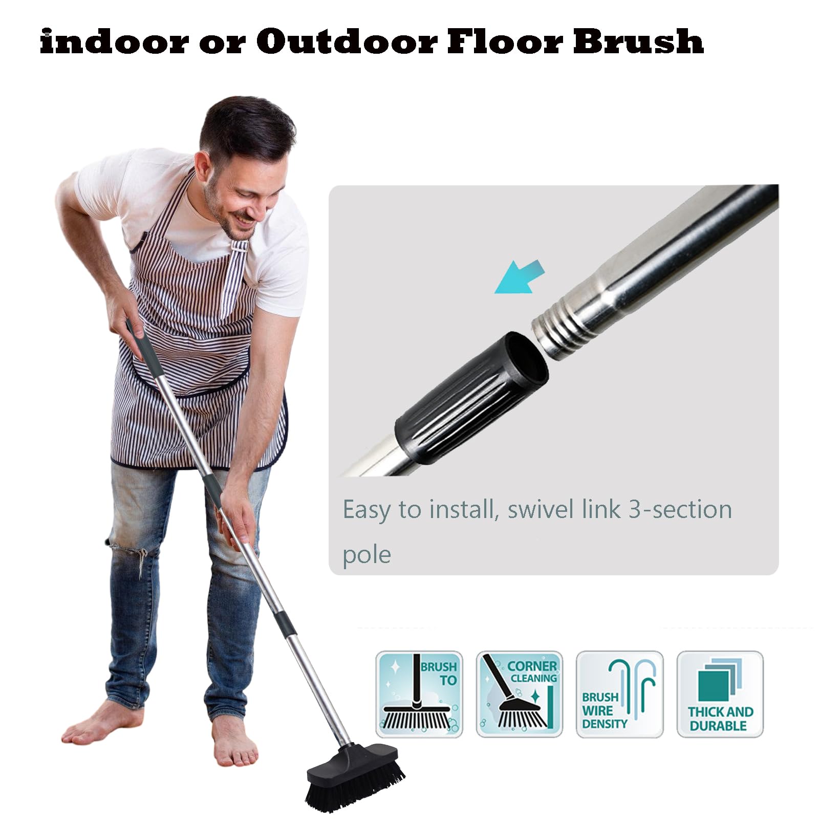 Synx Tools Barredora de sala - Cocos 60 cm - Escoba Suave - Barredora - Jardín - Escoba Interior Escoba de coco - Escobas blandas con tallo 150cm