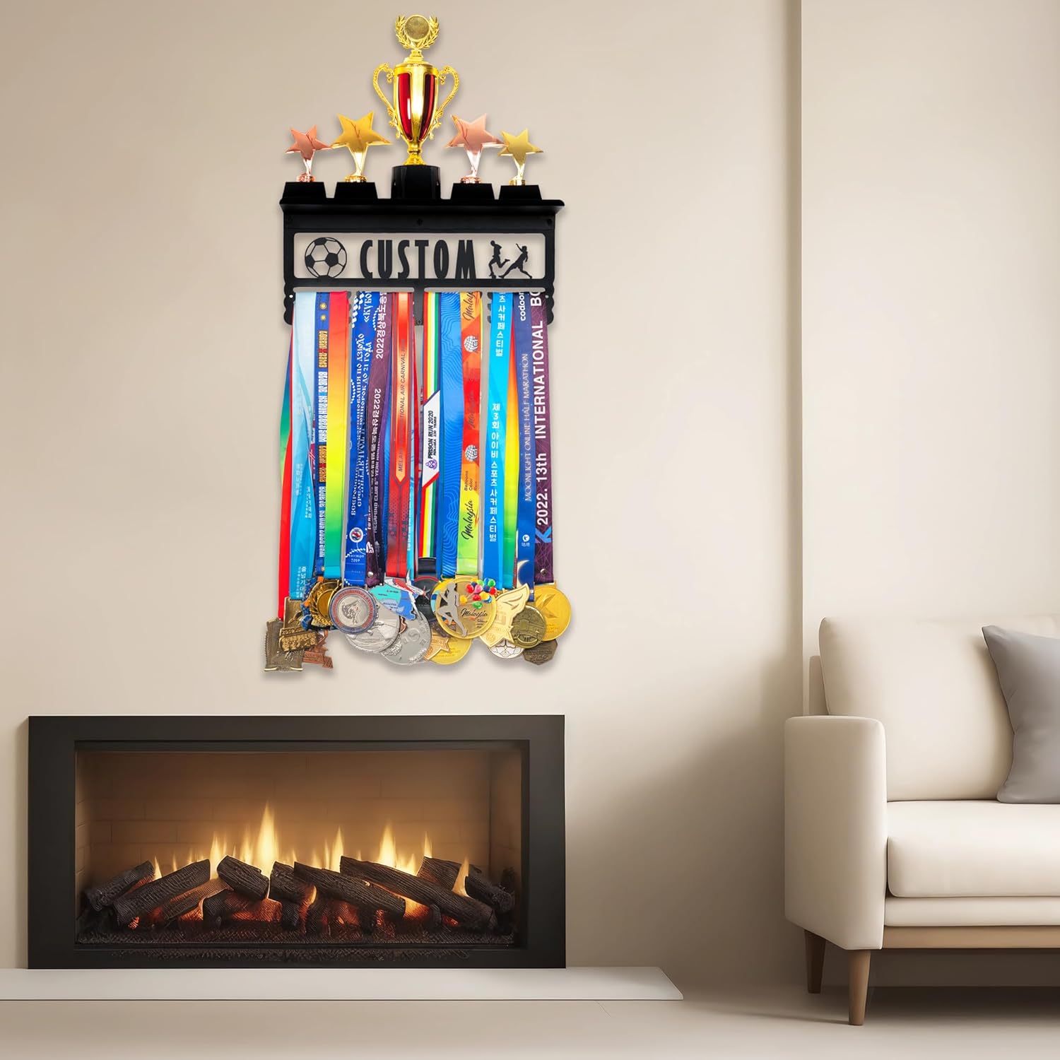 Personalized Medal Holder with Name Display Rack for Awards Ribbons - Metal Custom Sports Race Plaques Hanger for Wall Mount Hold Up 60 Medal Hanger Display for Athlete Boy Girl Kid