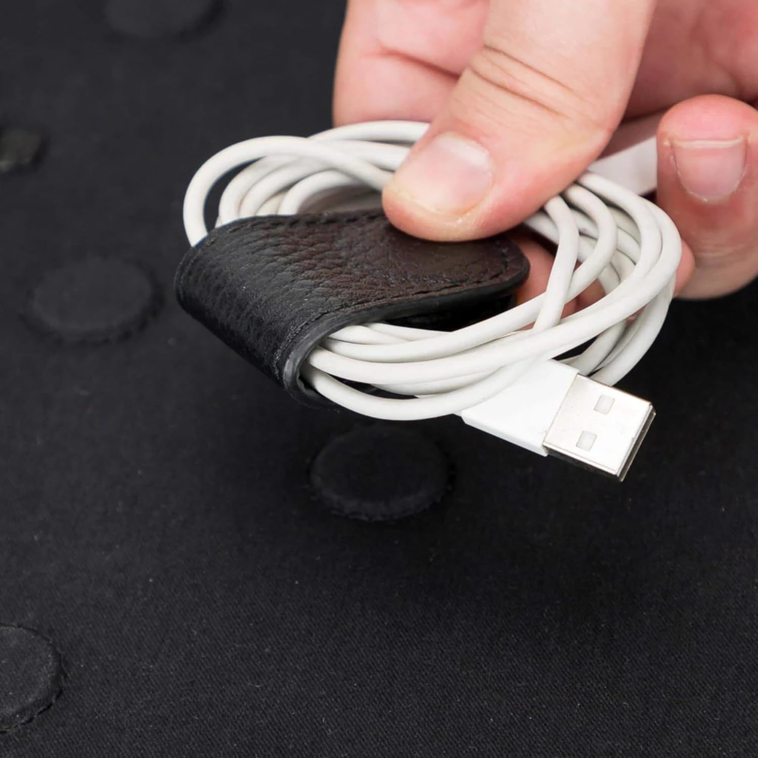 Medicine Handmade Leather Cable Organizer Bag – Full-Grain Leather Travel Tech Case for Cords, Chargers & Accessories – Zippered Storage for Men & Women (Black)