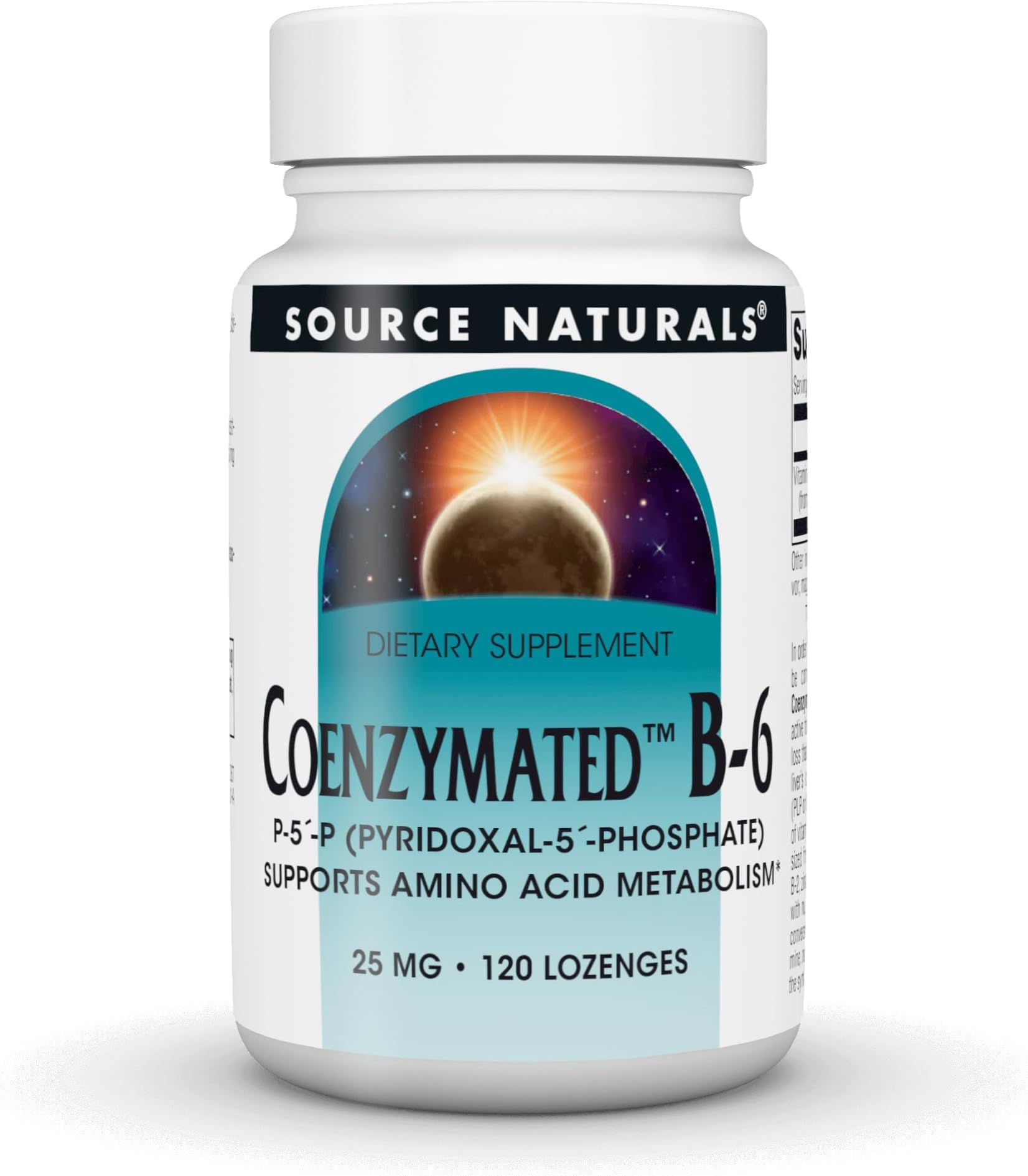 Source Naturals Coenzymated B-6, P-5 Pyridoxal-5 Phosphate Supports Amino Acid Metabolism*, 25 mg - 120 Lozenges