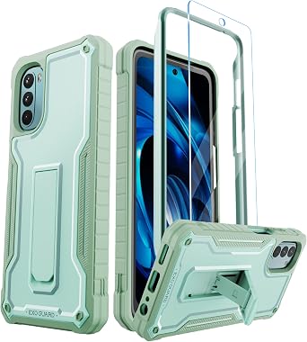 ExoGuard for Moto G 5G 2022 Case, Rubber Shockproof Full-Body Cover Case Come with a Tempered Glass Screen Protector and Kickstand Compatible with Moto G 2022 Phone Green