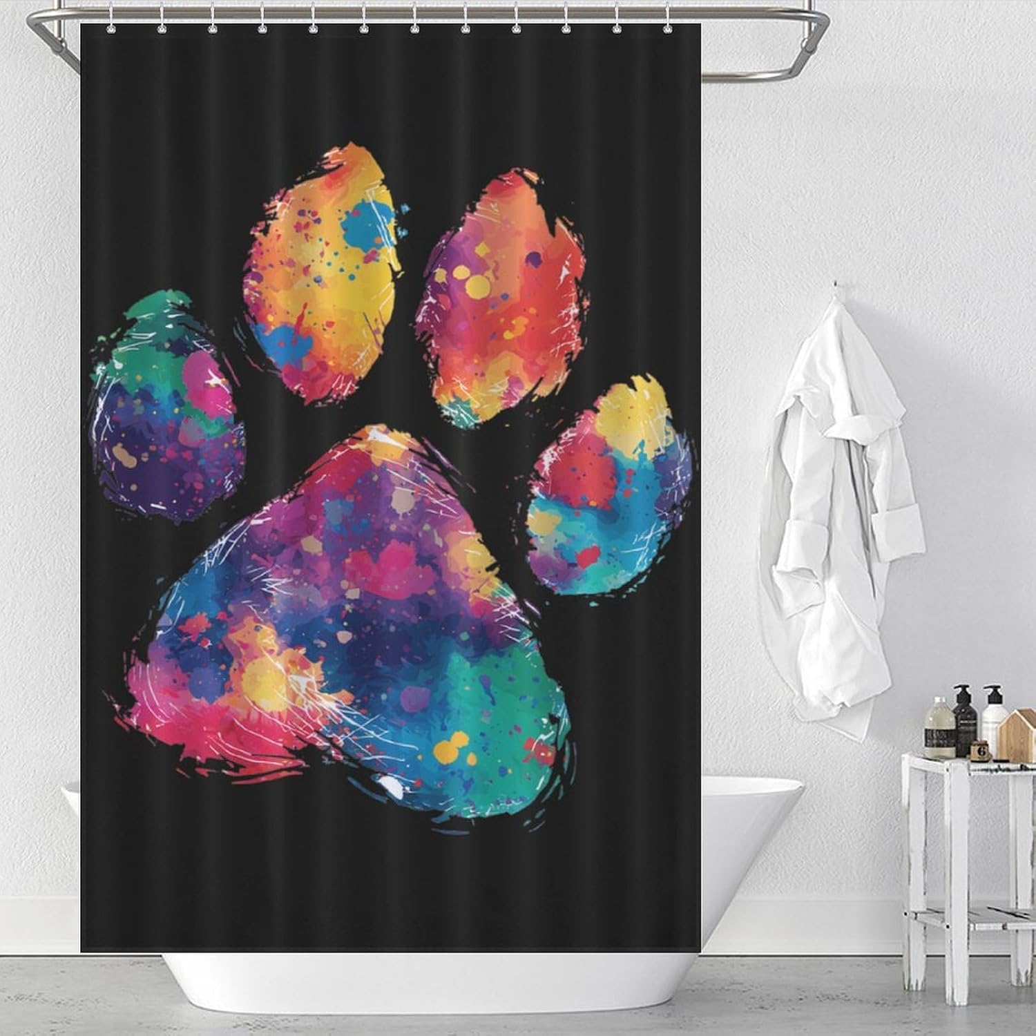 Colorful Paw Fabric Shower Curtain Bathroom Accessories with Hooks image 3
