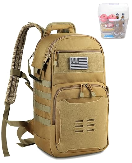 DBTAC Tactical Lunch Backpack, Large Lunch Cooler for Men Women Adult | Backpack Coolers insulated Leak Proof for Work Picnic Travel w/ Soft Easy-Clean Liner x2 (Tan, 24-Cans)