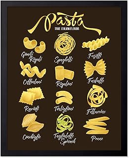 Monem Art Classic Food Poster - Vintage Advertising Print - Gift for Foodie, Chef - Pasta, Italian Flavor, Spaghetti, Ravioli, Penne - Wall Decor for Restaurant, Kitchen, 16x20 Black Framed