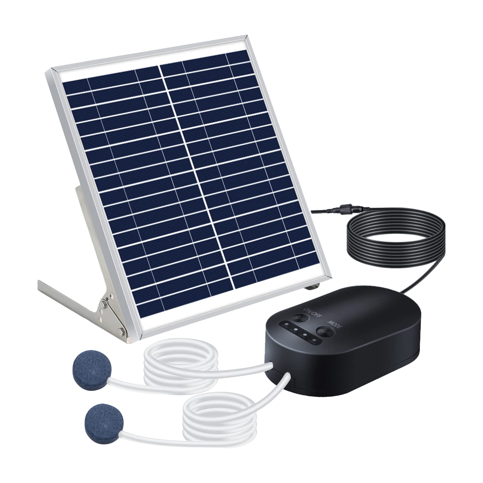 Pompa di ossigeno solare da 10 W con tubo Air Stone Staffa per acquario Ossigenatore 3 modalità regolabili Aeratore di ossigeno per piccoli stagni Pesca di emergenza Bagno per uccelli