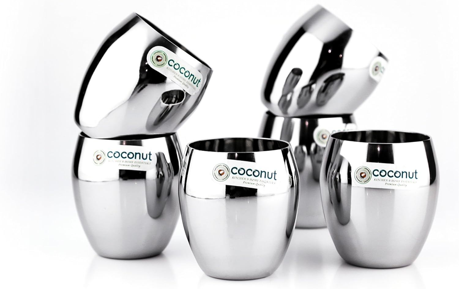 Coconut Stainless Steel Glasses Set of 6 (150ml Each)