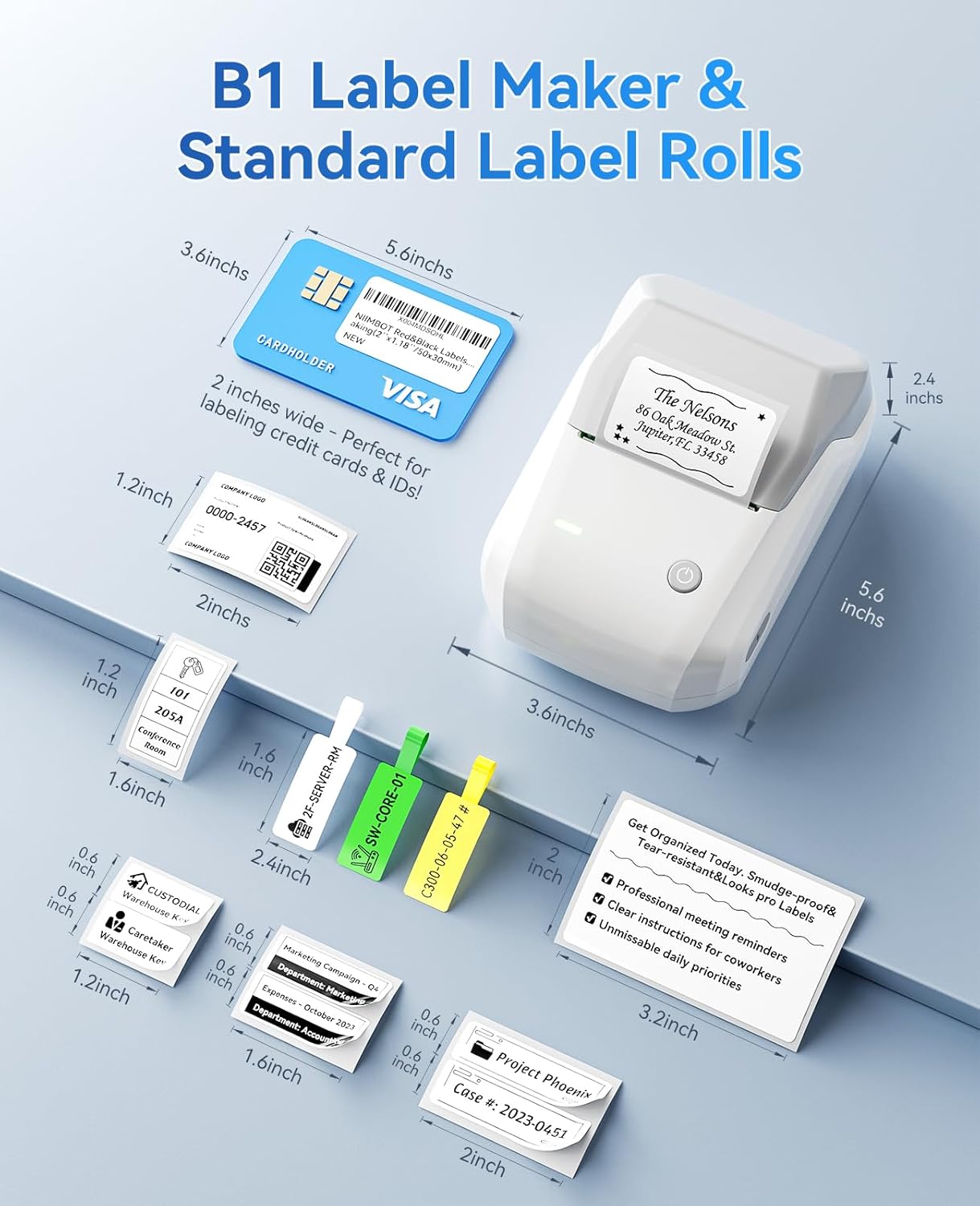 NIIMBOT B1 Label Maker Machine, Thermal Label Printer Easy to Use for Office, Home, Business, Came with 1 Roll White Label(Grey)