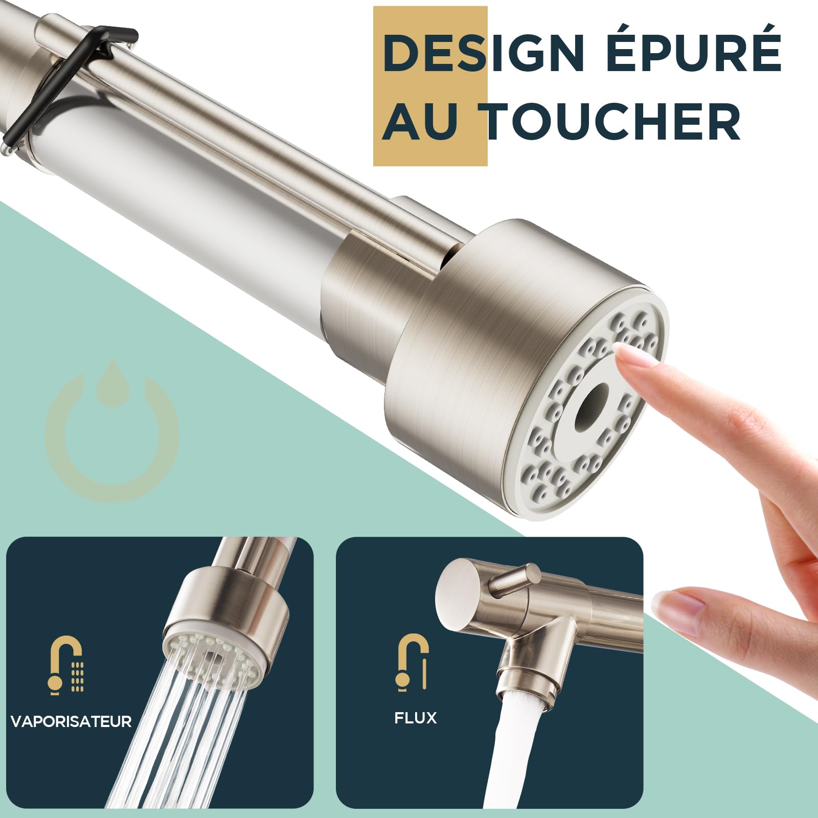 FORIOUS Robinet Cuisine, Mitigeur Cuisine, à Deux Poignées, Pivotant à 360°et Double Pulvérisation, Acier Inoxydable