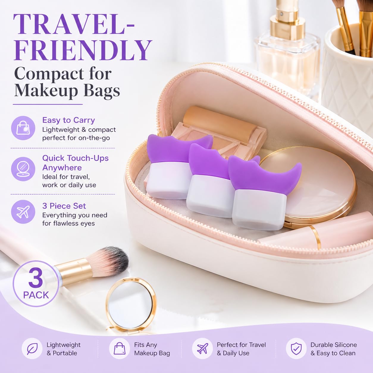 Eye Makeup Tools Set, 3 Pieces Silicone Mascara Shield, Eyeshadow Applicator, Eyeliner Template