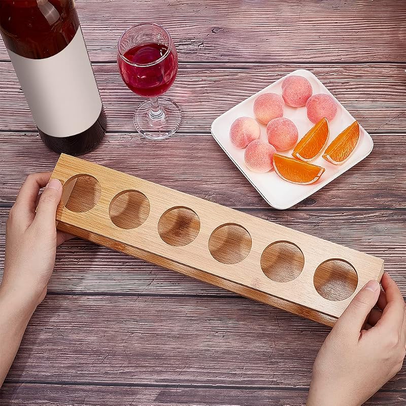 Set de 6 pahare de țuică din bambus nbeads cu suport de 3,9 cm, tavă de bar, organizator pentru shot-uri, pentru petreceri
