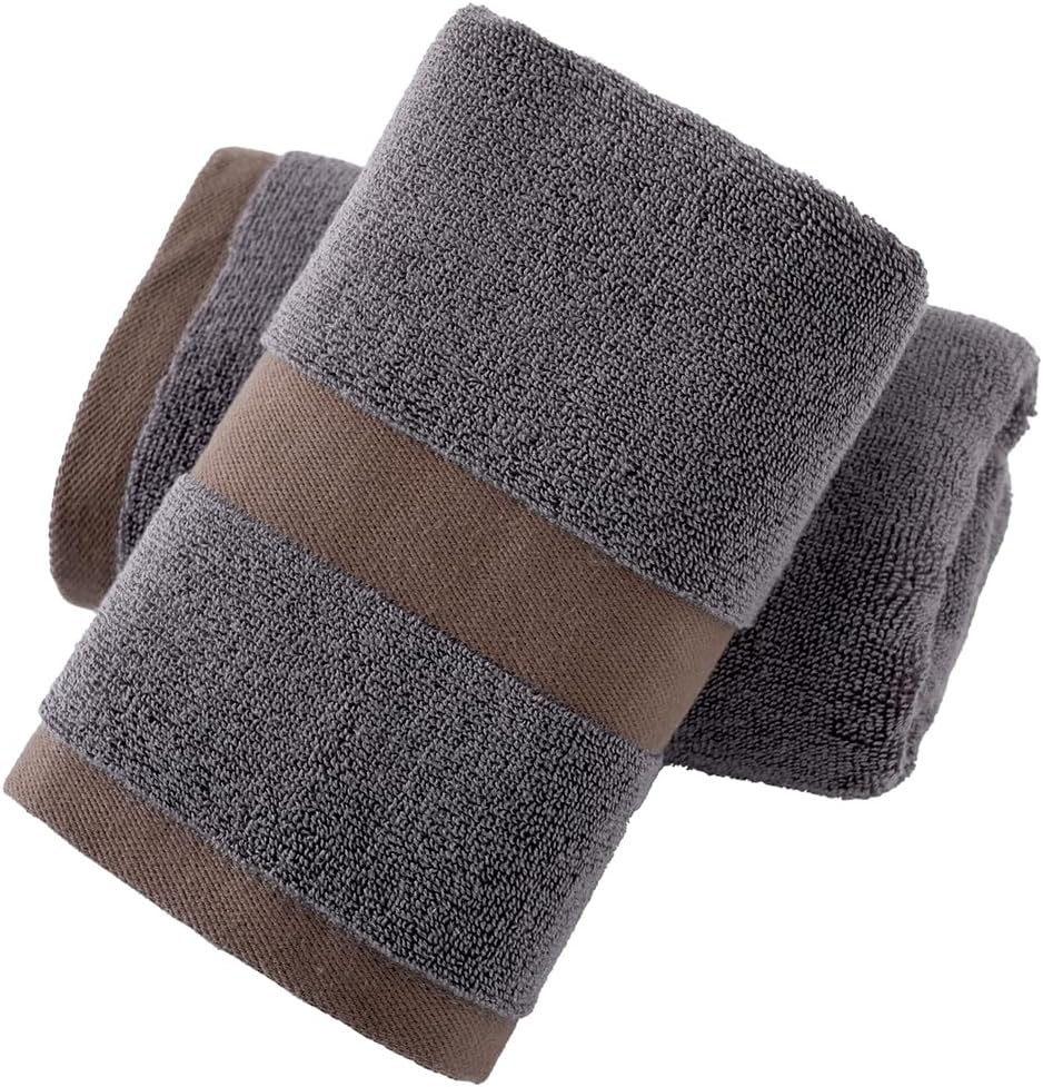 YiLUOMO Dark Grey Hand Towel Set of 2 with Elegant Woven Band Super Soft 100% Cotton Highly Absorbent Quick Dry Decorative Towels for Bathroom Decor 13 x 29 Inch
