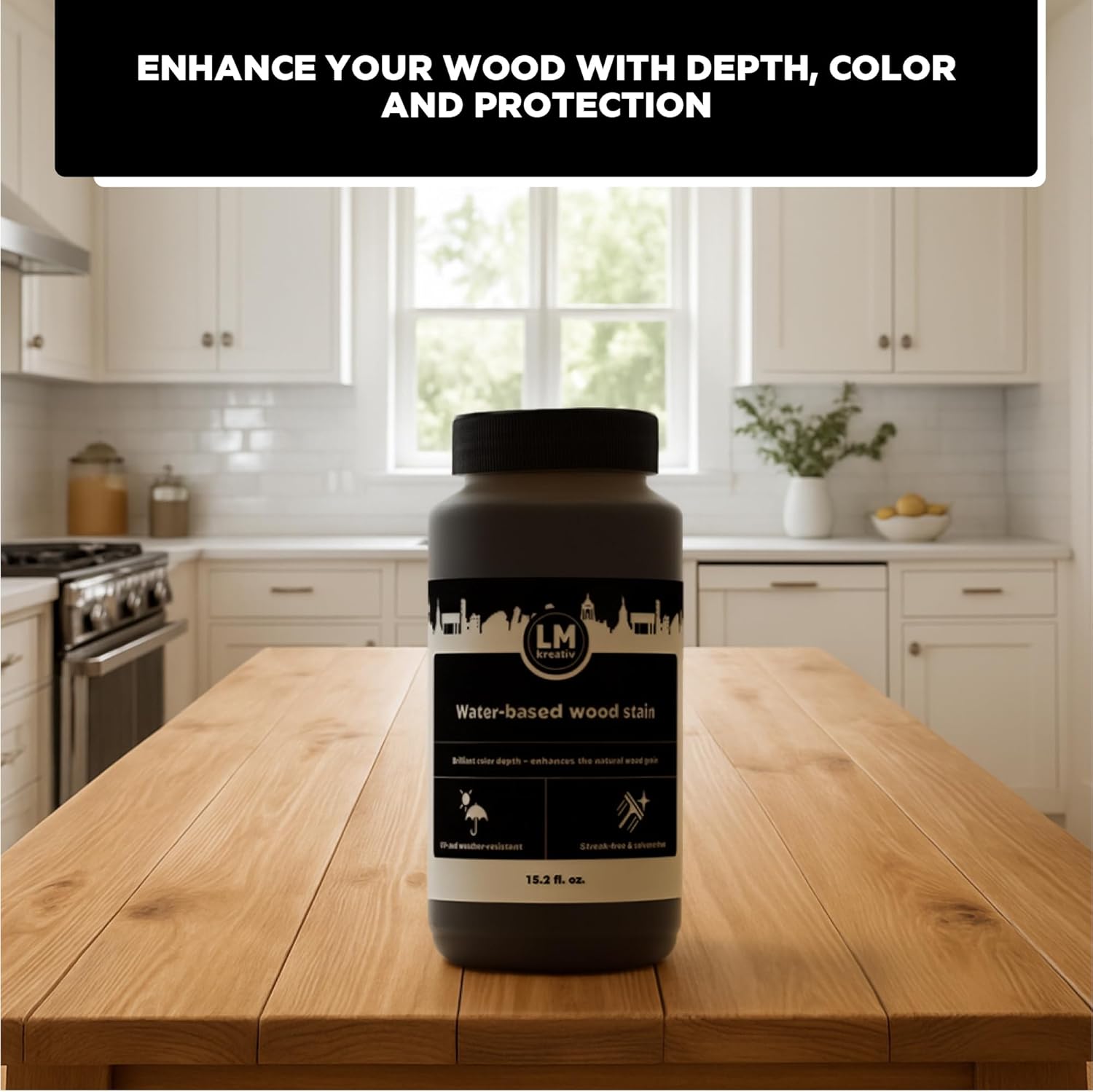 Water-Based Wood Stain 15.2 fl oz - Dark Oak - Interior Stain for Furniture & Craft Wood | Easy Application | No Sanding Needed | Low Odor | All-in-One Stain