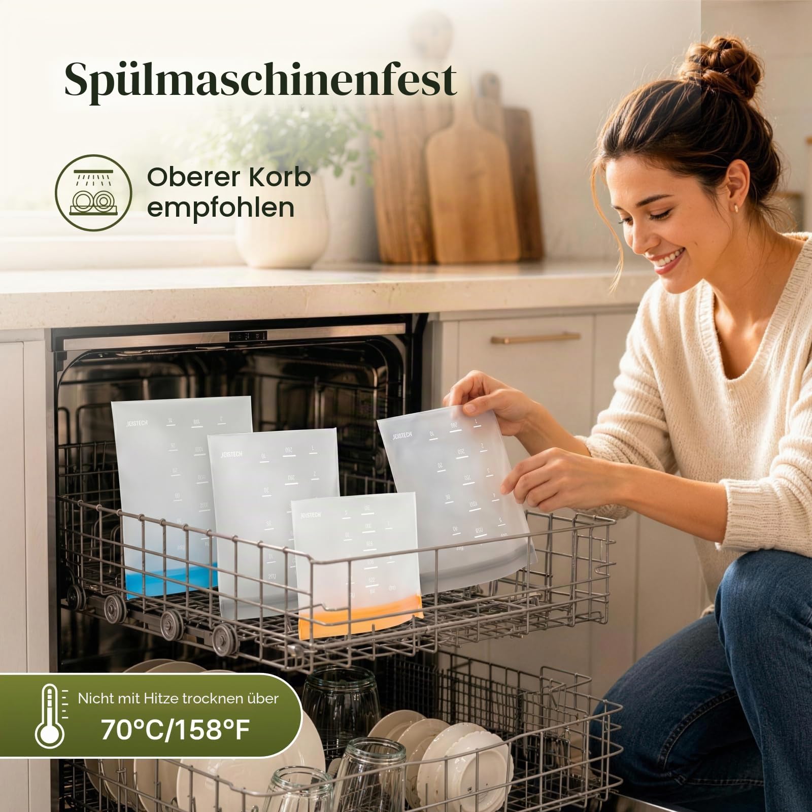 IDEATECH Wiederverwendbare Beutel, spülmaschinenfest, BPA-frei, wiederverwendbare Gefrierbeutel, stehend, auslaufsichere Silikonbeutel für Lebensmittelaufbewahrungsbehälter, Salat, Obst, Gemüse