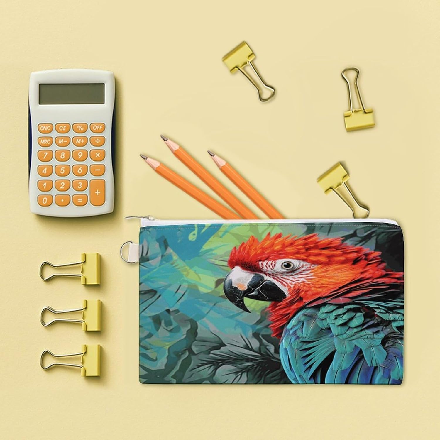 Colorful Parrot Coin Purse Pouch for Men Women Travel Portable Check Wallet Zipper Bank Bag Canvas Coin Wallet Money Bag 7.4 in X 4.6 in Money Pouch Lightweight Change Holder