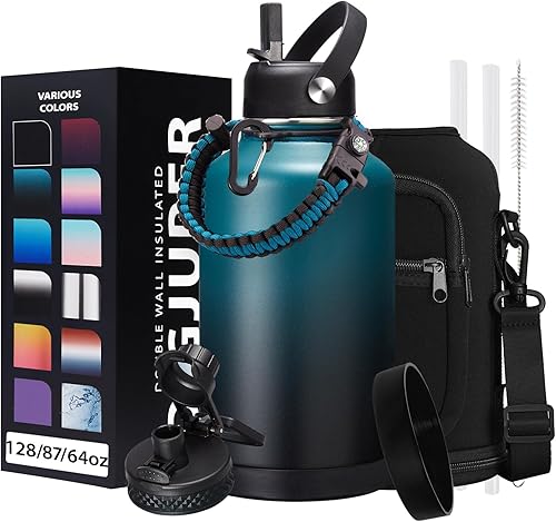 Miniatura 29 de Botella de agua de acero inoxidable aislada al vacío de 40 onzas, mantiene frío 48 h y caliente 24 h, tapa de pajilla y boquilla, funda de Verde