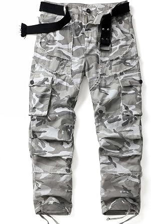 Mens Camo Cargo Work Pants Raw Edge Cotton Casual Streetwear Ripstop Outdoor Trousers with Multi Pockets