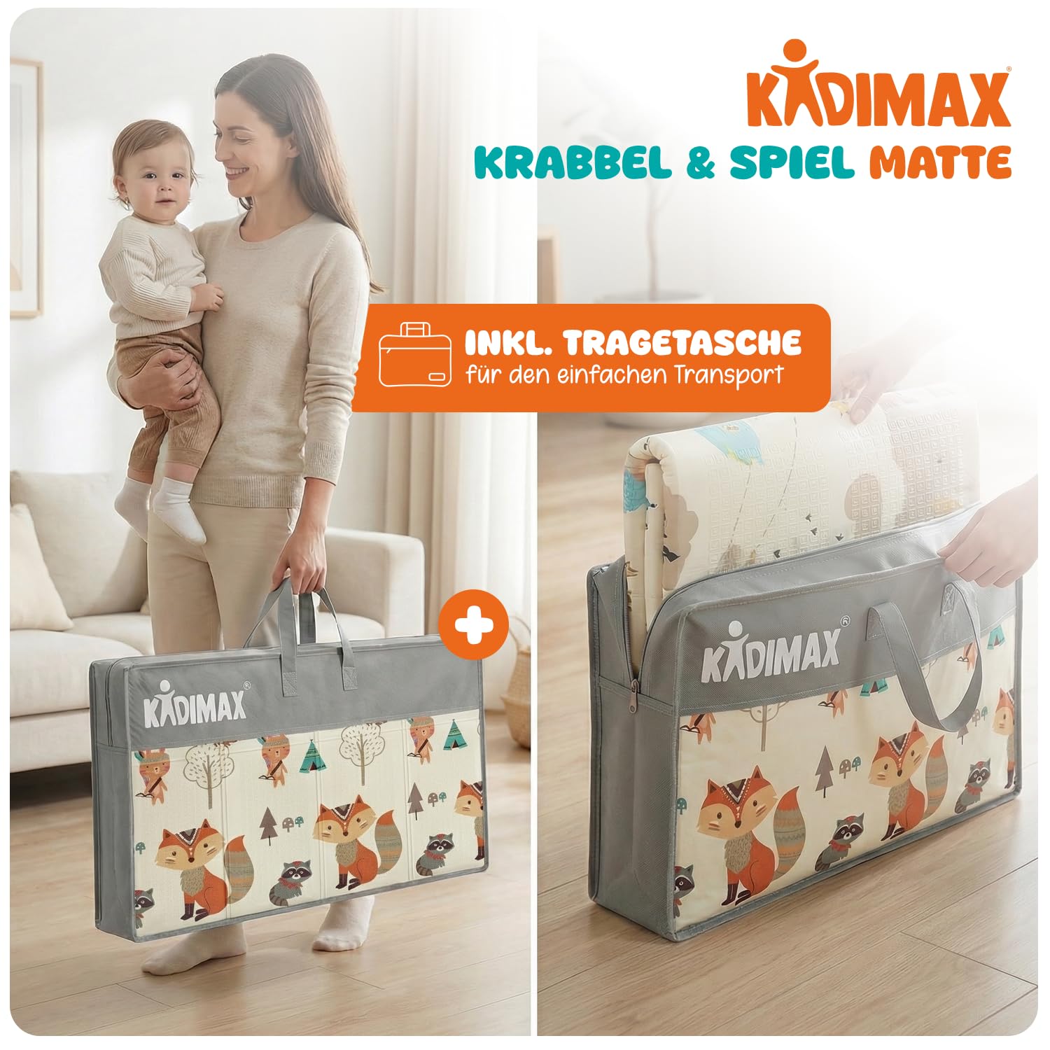 Krabbelmatte Baby & Kinder 200x180x1 cm – Faltbare Spielmatte/Spielteppich, BPA- & schadstofffrei, beidseitig, rutschfest, wasserdicht, tragbar – Spielunterlage für Innen & Outdoor, Muster 2