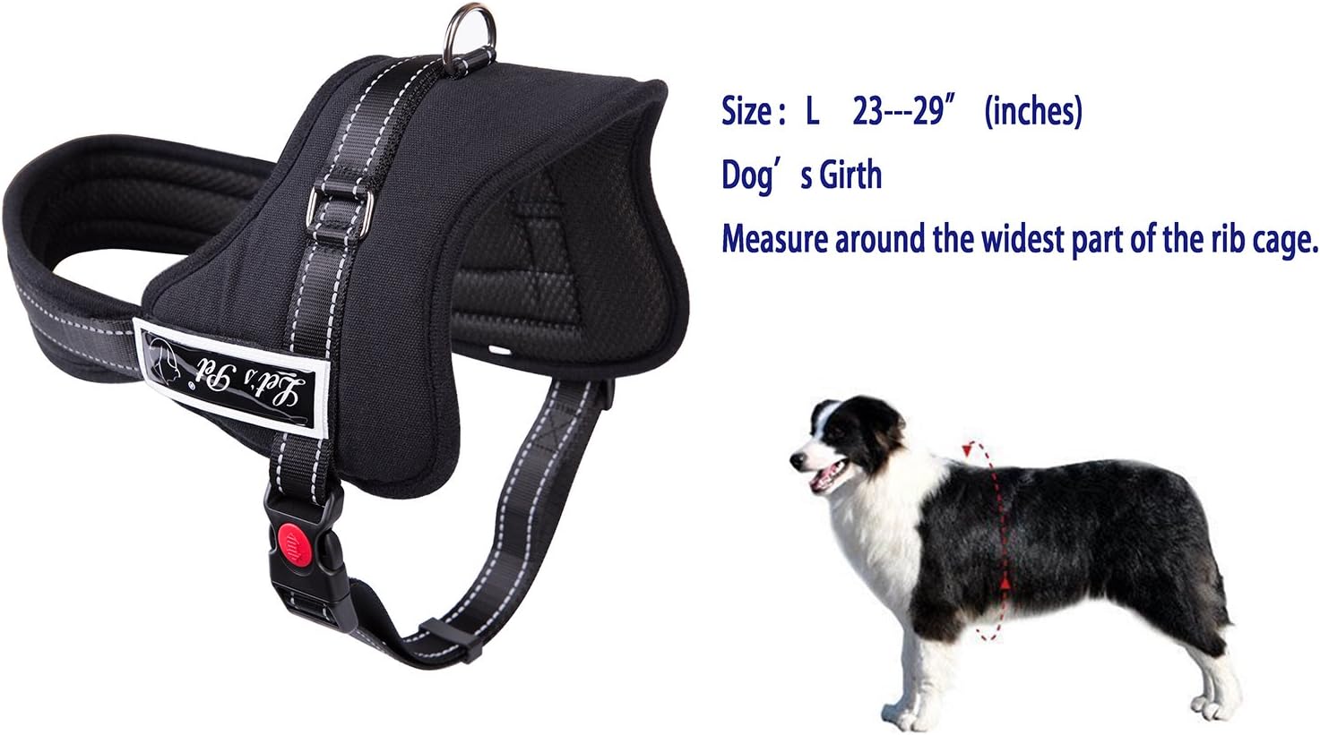 Heavy Duty Dog Harness with Handle, Escape Proof for Medium and Large Size Dogs' Chest Girth 25.6-31.5 Inches, Black
