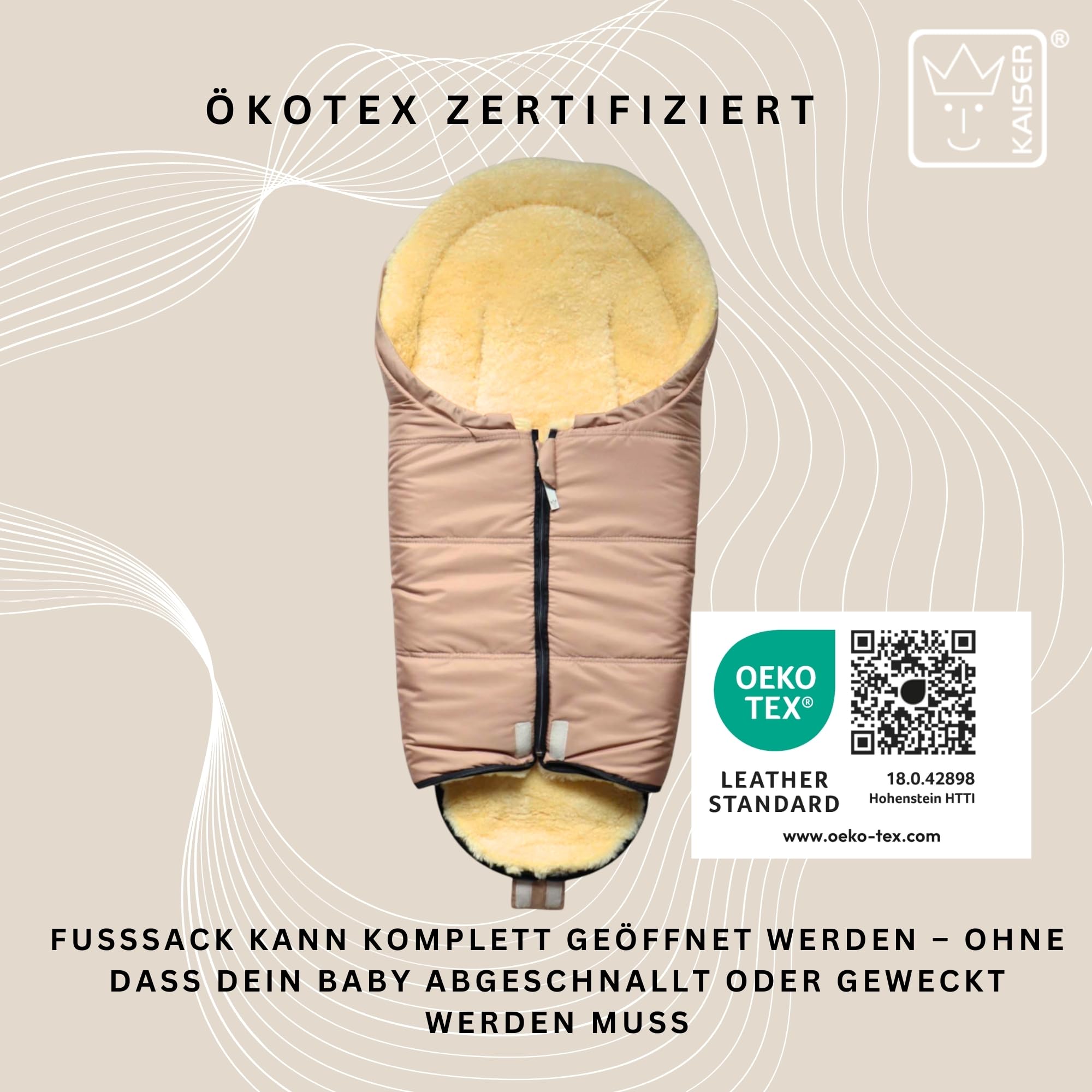 Naadja Lammfell Babyschalen Fußsack, 80 x 37 cm, Mumienform, für Babyschale und Babywanne (sand)