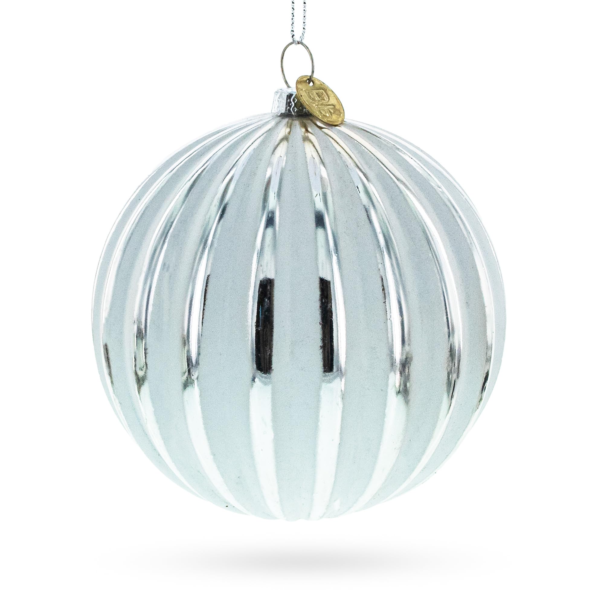 Boule de verre argentée brillante BestPysanky pour décoration de sapin Noël