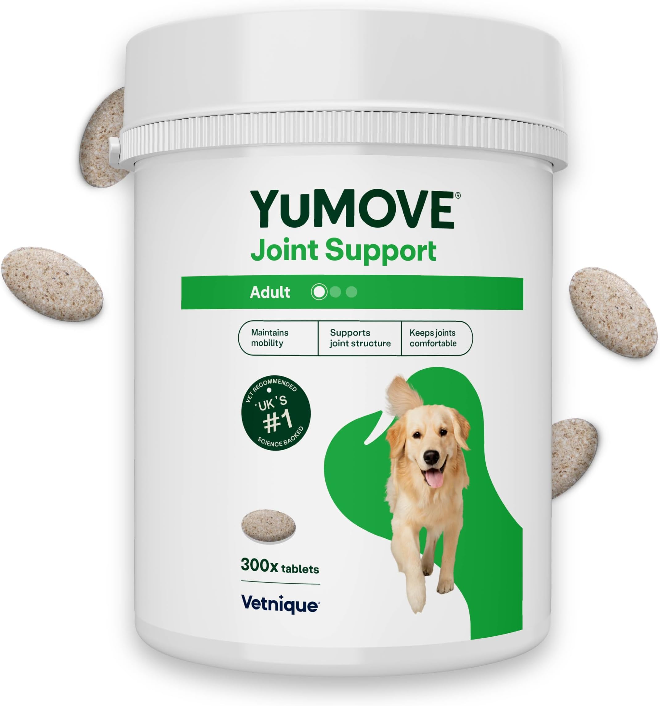 YuMOVE Joint Supplement for Dogs, Essential Dog Hip and Joint Aid, for Stiff Adult Dogs with Glucosamine, Chondroitin & Green Lipped Mussel, Aged 6 to 8 Years, 300 Tablets