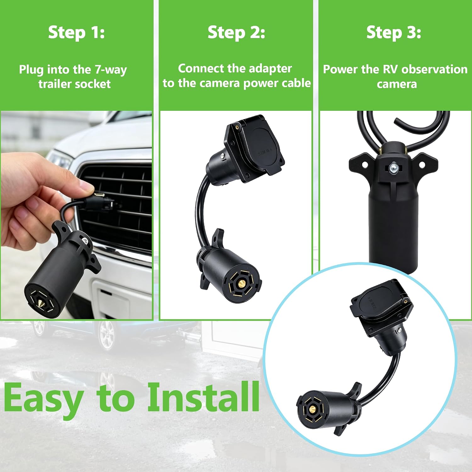F2BC004XXBK 2021132201 | 7-Way Adapter with Power Switch | Compatible with Furrion Observation Camera | Replaces 7 Pin Trailer System, 12V Vehicle Power Adapter with Control Switch