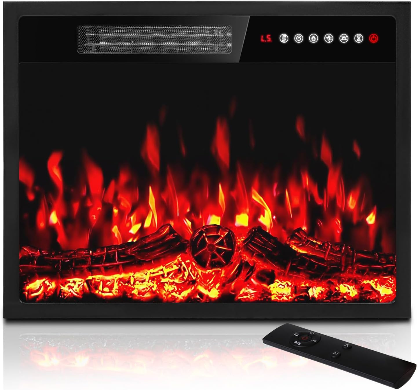 18" Electric Fireplace Insert, Recessed Fireplace Heater with 8H Timer, Remote & Control Panel, Fireplace Insert for TV Stand with Adjustable LED Realistic Flame, 750/1500W