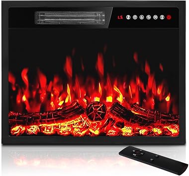 PRETZI 23 inch Electric Fireplace Insert Heater, Recessed Mounted Fireplace with Remote & Control Panel, Adjustable LED Flame Effects, Small Electric Stove for TV Stand, 750/1500W
