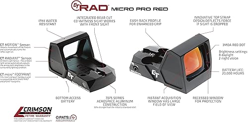 Vista 4 de Crimson Trace Mira RAD Micro Compact Open Reflex con Co-Witness integrado para pistolas compactas y subcompactas, tiro defensivo y competencia