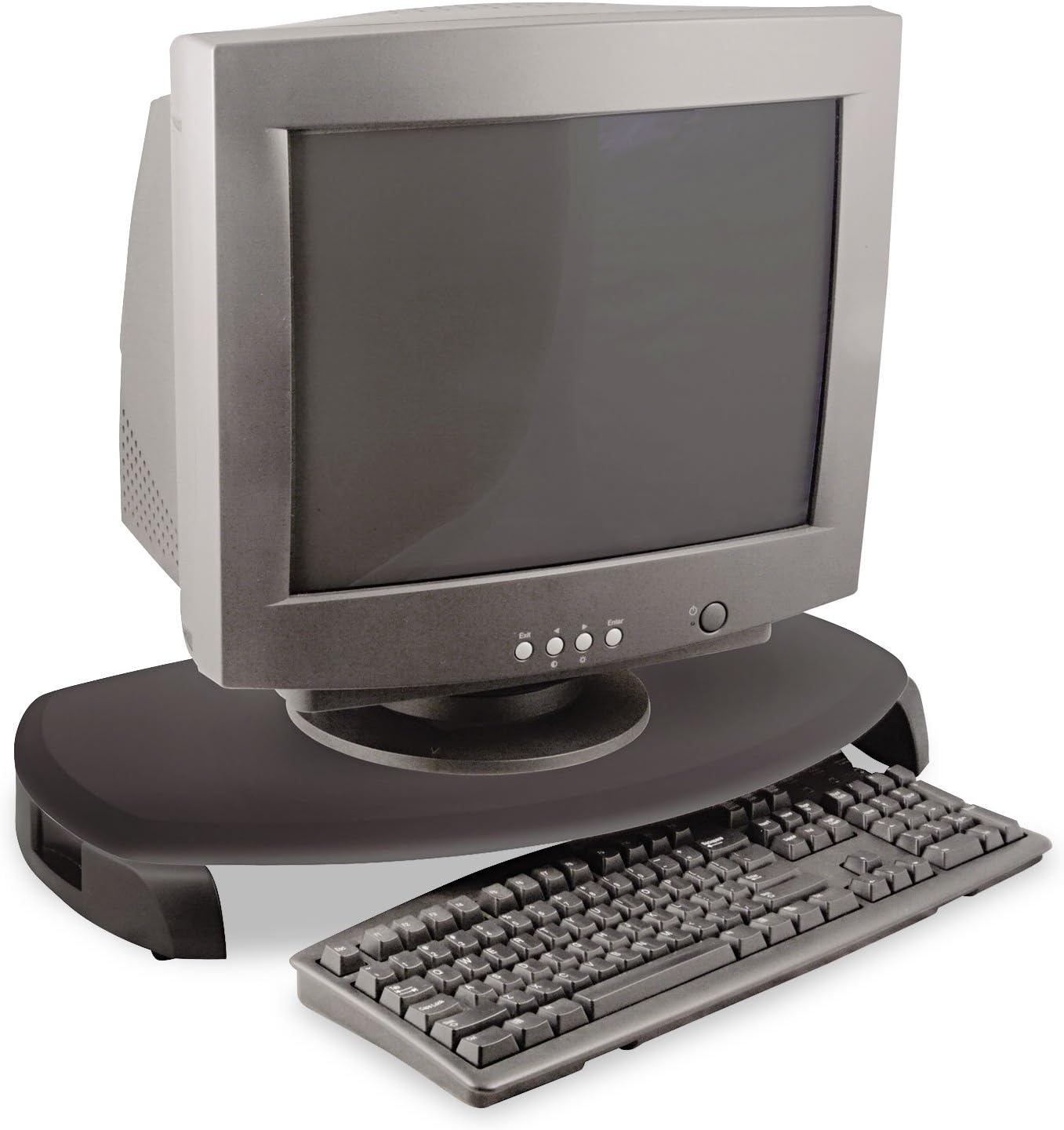 CRT/LCD Stand with Keyboard Storage, 23 x 13 1/4 x 3, Black