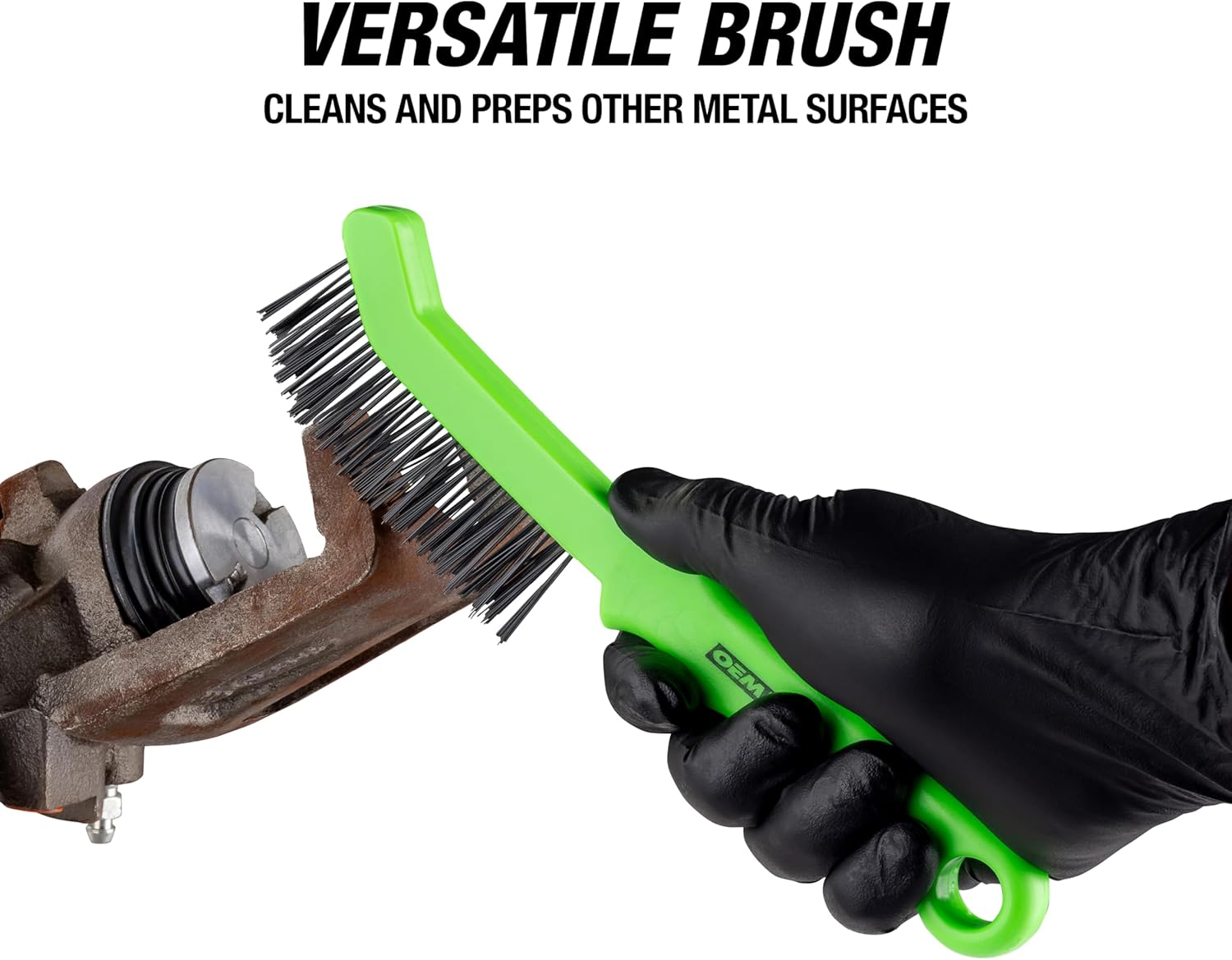 OEMTOOLS 25435 Brake Caliper Steel Wire Brush, Wire Brushes for Cleaning Rust, Angled Slim Design for Tight Areas, Molded Handle Grip