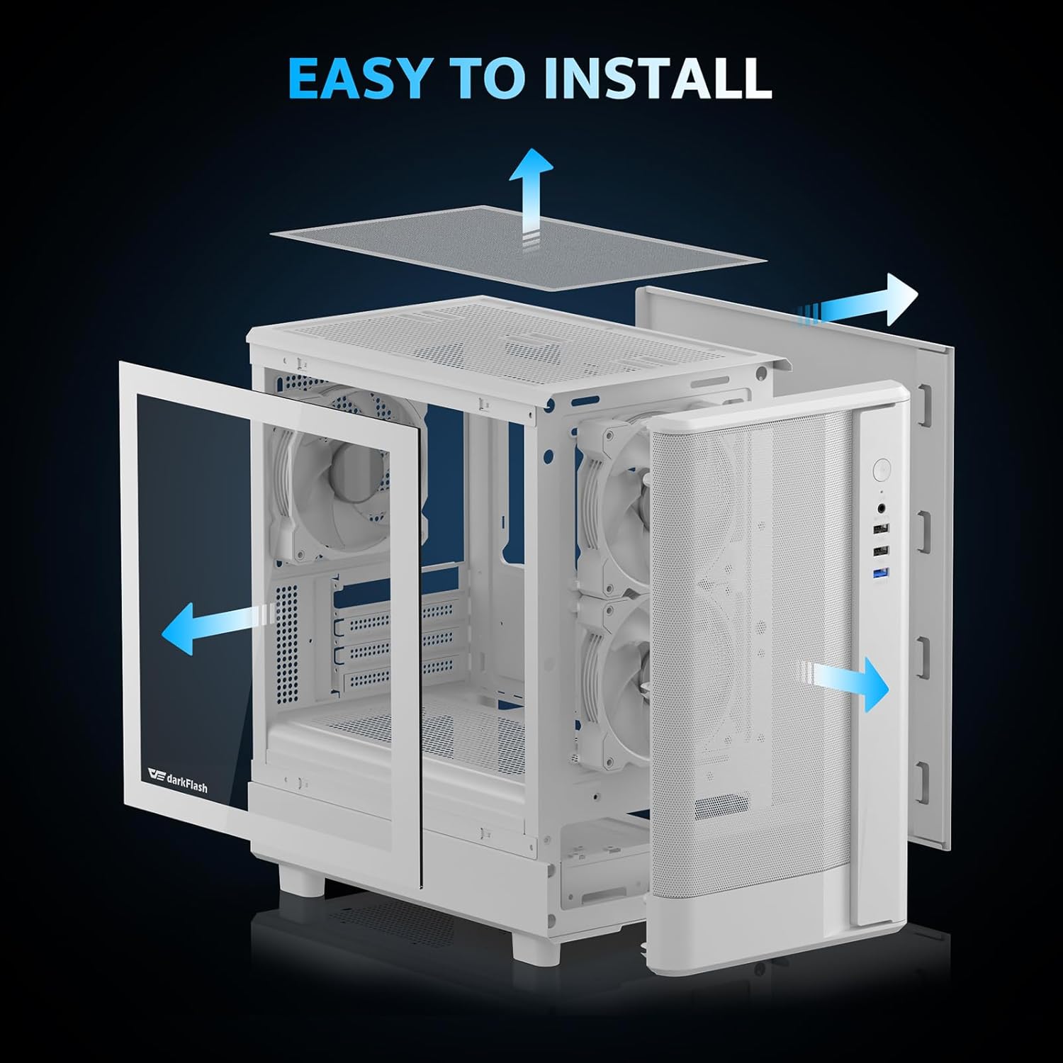 darkFlash Micro-ATX PC Case, Pre-Install 3 PWM ARGB Fans Computer Case, High Heat Dissipation MATX Gaming PC Case, USB 3.0 Port, Supports up to 240mm AIO(DB330M MESH, White)