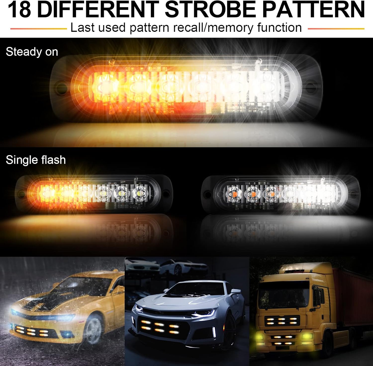 20 Pack LED Emergency Strobe Lights 6 LED Amber White Surface Mount Flashing Lights Warning Emergency Flashing Lights Construction Caution Lights for Truck Off Road Car Firefighter Vehicles ATV SUV