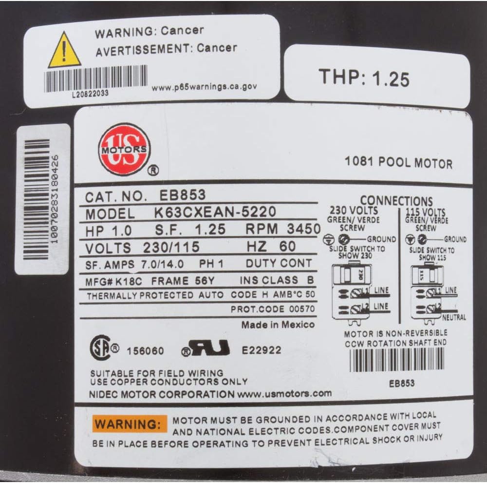 Nidec EB853 Motor SQ.FL 1HP Threaded