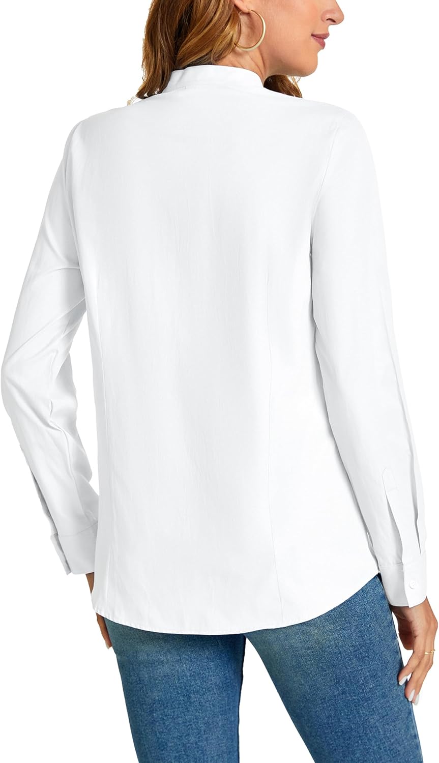 Women's Basic Button Down Shirts Business Casual Tops Collar Work Wear Dress Shirt Slim Fit Blouse - Image 2