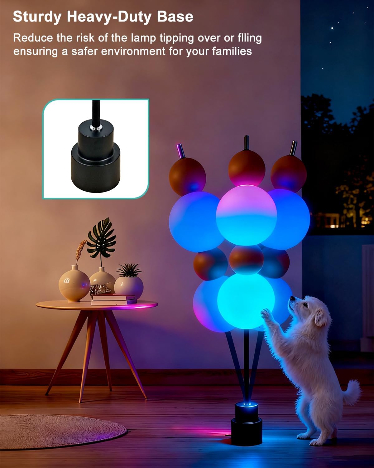 Orange Globe Floor Lamp -RGB& 3000K Dimmable LED, Touch Switch, Modern Tall Standing Lamp for Bedroom, Living Room, Home Office