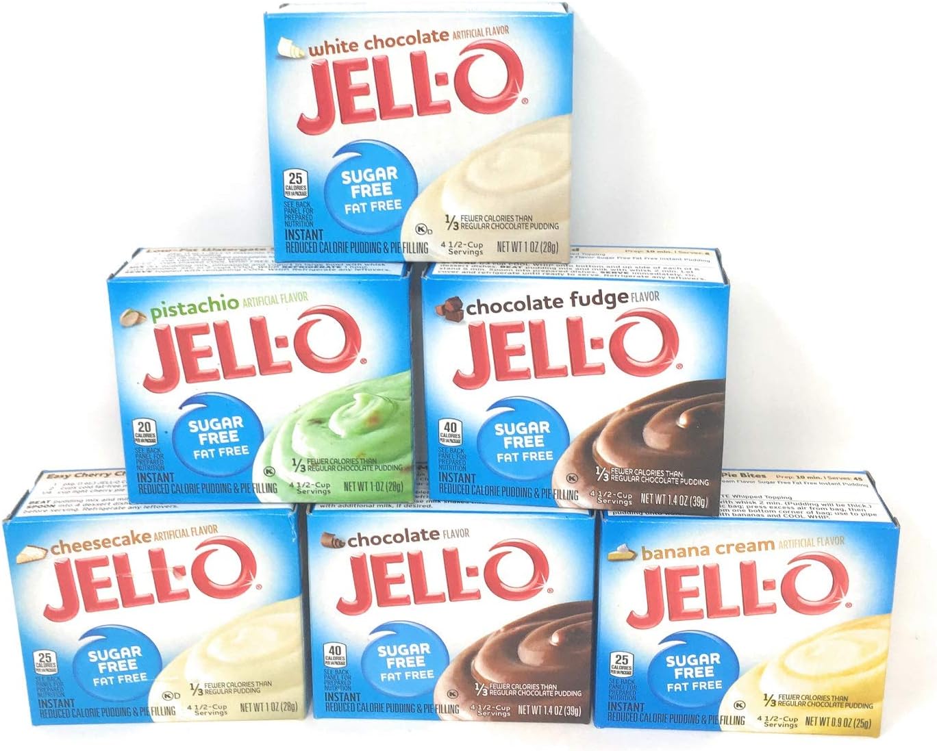 Sugar Free Fat Free Pudding & Pie Filling Bundle of Six: Chocolate, Banana Cream, White Chocolate,Cheesecake, Pistachio and Chocolate Fudge (6 Boxes About 1 Ounces Each)