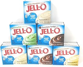 Jell-O Sugar Free Fat Free Pudding & Pie Filling Bundle of Six: Chocolate, Banana Cream, White Chocolate,Cheesecake, Pistachio and Chocolate Fudge (6 Boxes About 1 Ounces Each)