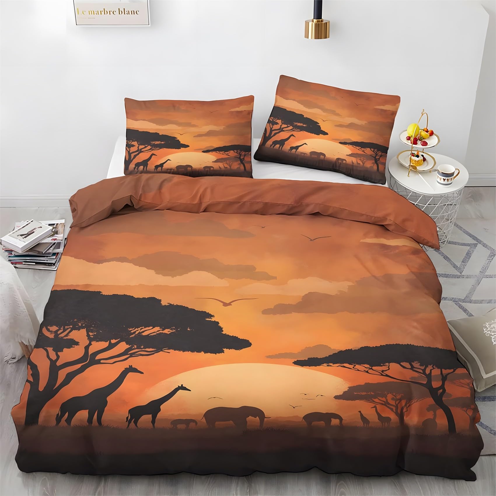 Housse de couette 200x200 animaux d'Afrique zippée sans repassage pour lit double