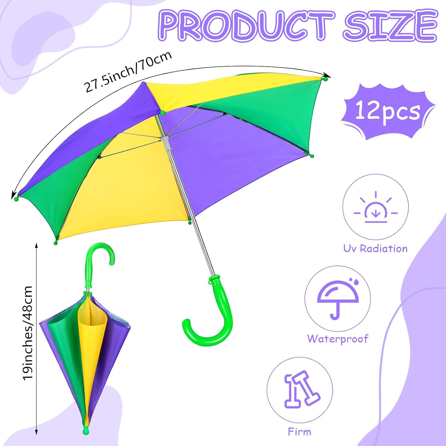 Hillban 12 Pcs Umbrella DIY Second Line Umbrella Parasol for Wedding Bridal Masquerade Party Accessories (Black Gold,Full 32 Inch Arc)