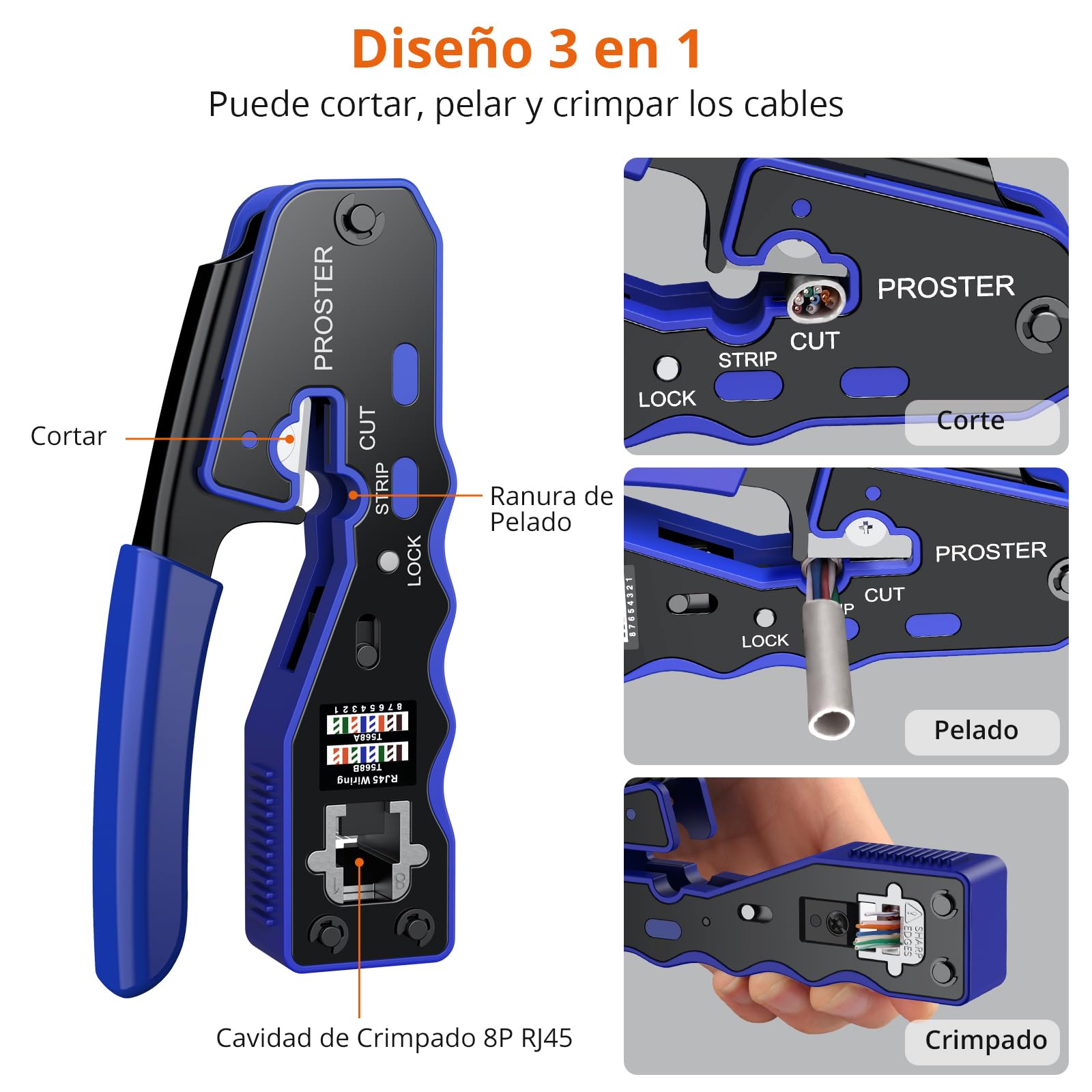 Proster Kit de Crimpadora RJ45 Cat6 Cat5 Cat5e Herramienta de Crimpado 8P8C para Cables Ethernet