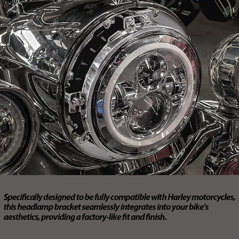 7 Inch Round Headlight Ring Motorcycle Mounting Bracket for Harley Davidson Switchback, Road King, Street Glide, Electra Glide and Ultra Limited Needs Ring to fix Firmly Headlight Mount Chrome