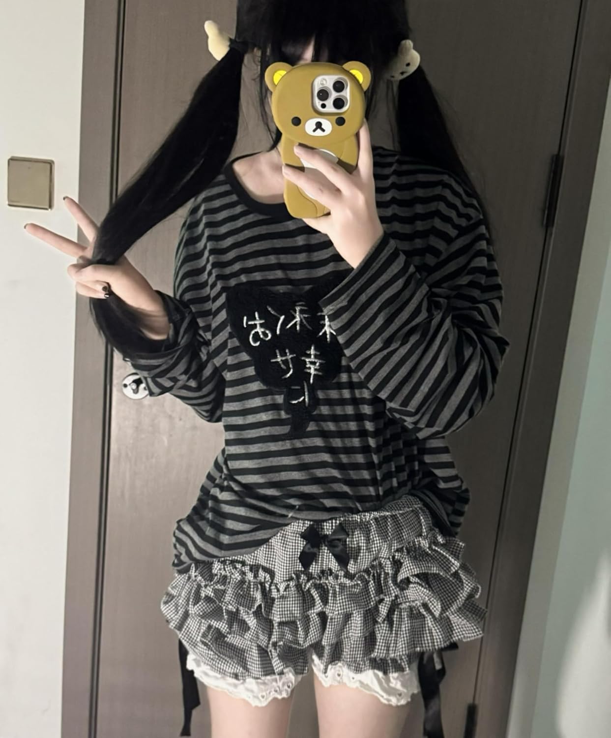 Y2k Cute Sweatshirts for Women Harajuku Kawaii Striped Sweatshirts Cartoon T-shirts - Image 6