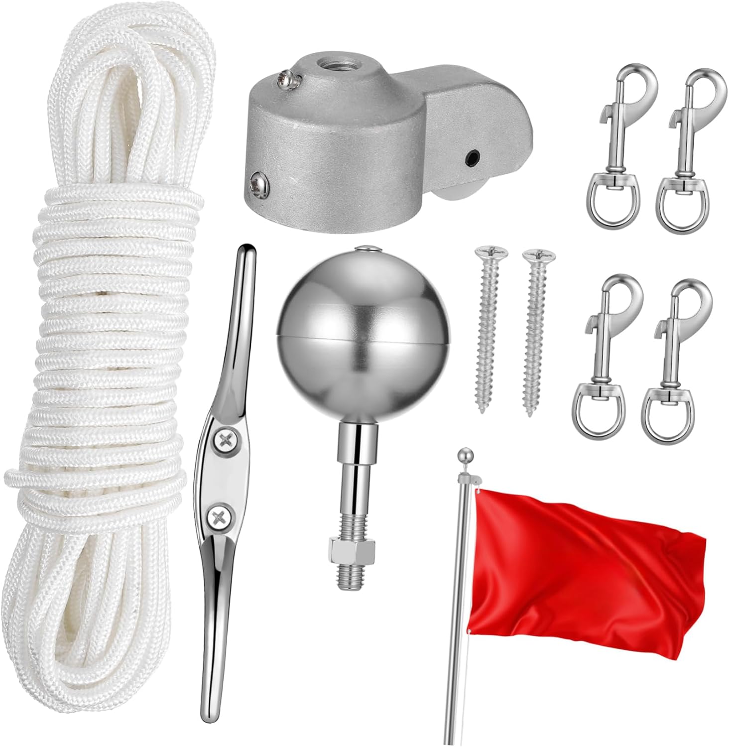 BESTonZON 1 Set Flagpole Replacement Parts Kit Durable Hardware with Cleat Hook and Halyard for Easy Installation and Enhanced Functionality Outdoor Settings